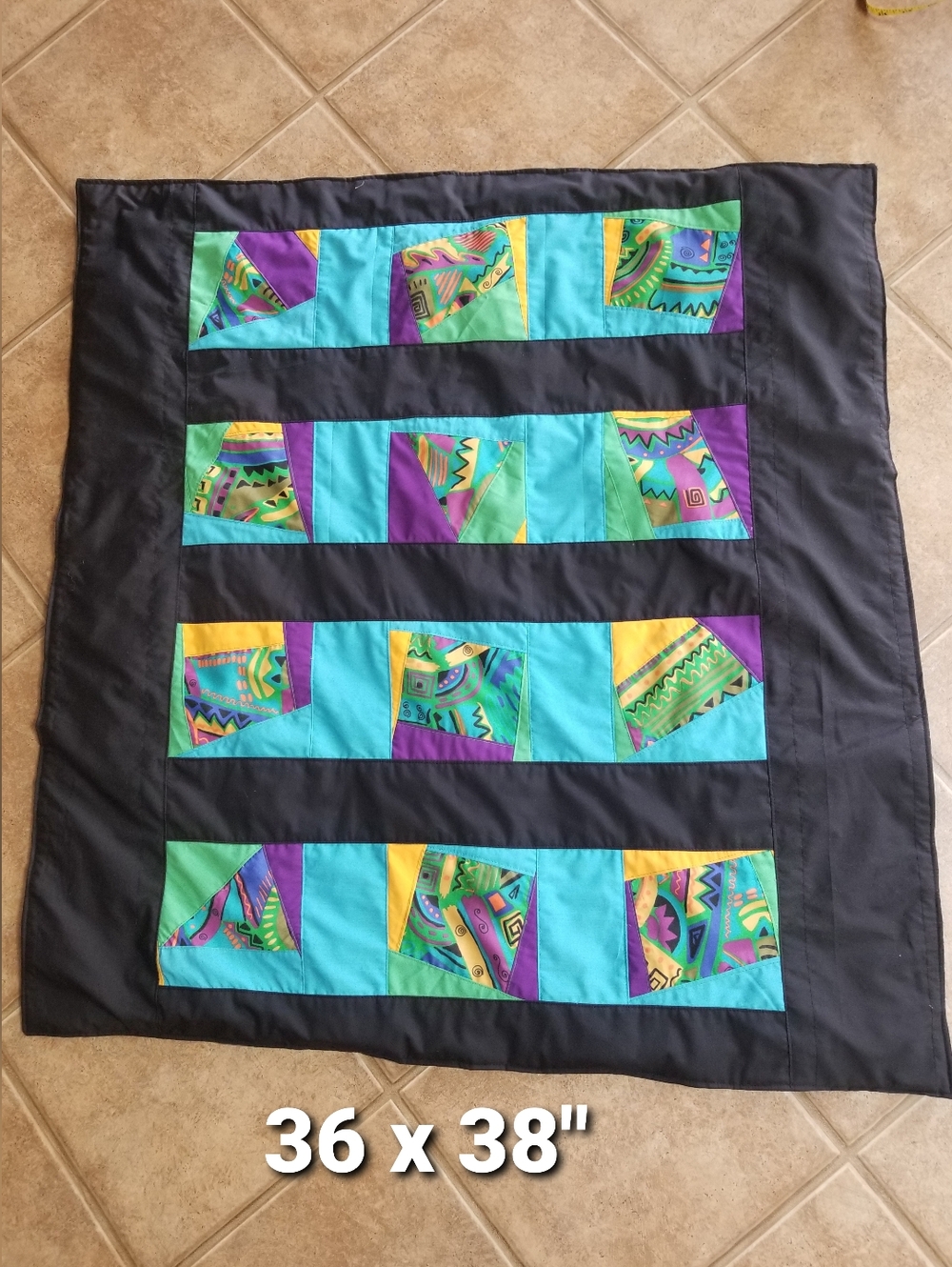 Baby quilt Handmade patchwork Blanket African Blue Black Shower gift NWTag